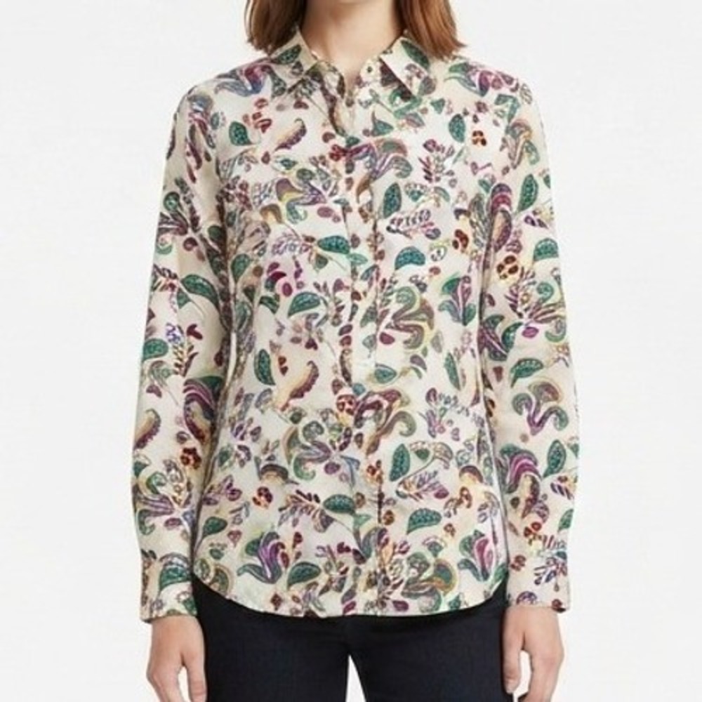 Talbots Button Down Shirt Womens M Multi Color Paisley Cotton Long Sleeve Top